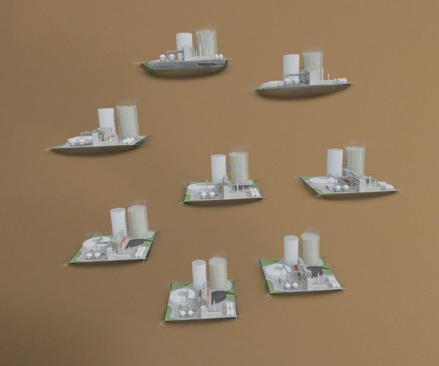 Eight Gaussian splat models of an industrial plant on Apple Vision Pro, in passthrough.