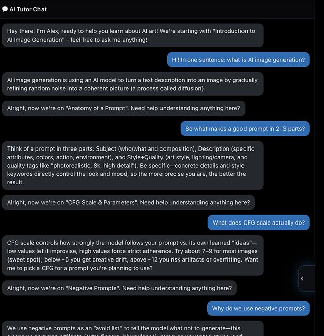 The text tutor condition: an AI tutor chat that answers questions about the lesson.